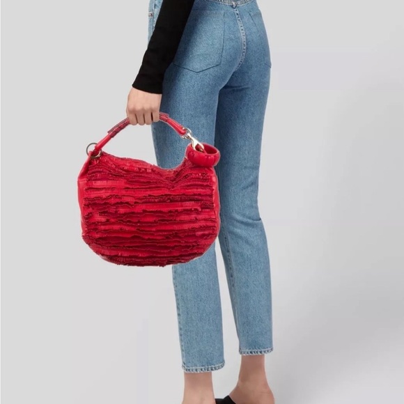 JIMMY CHOO RED LEATHER HOBO BAG MEDIUM SIZE PRE-OWNED - Picture 3 of 4